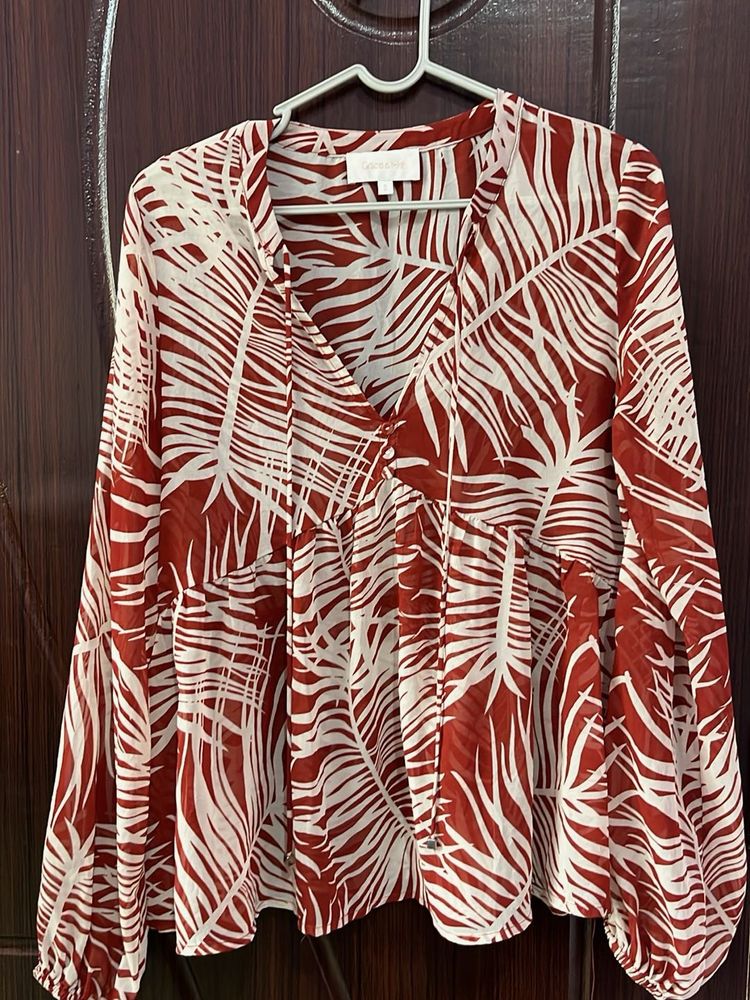 red chiffon Print Top