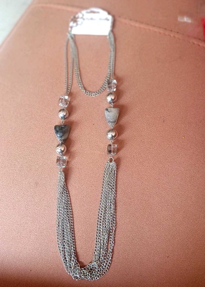 Silver Toned Stone Necklace