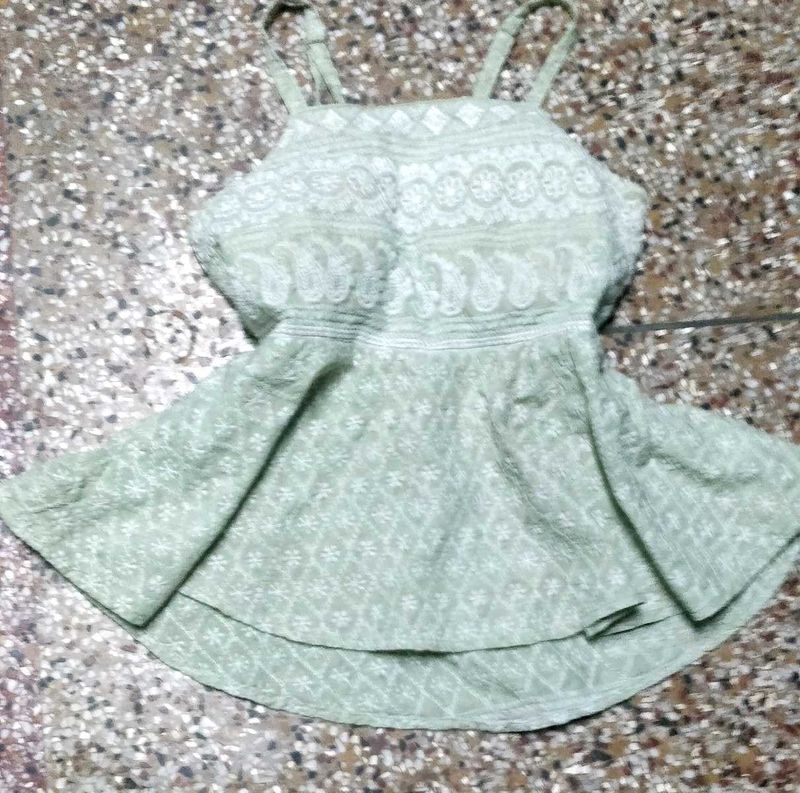 Mint Green Paisley Embroidered Peplum Tank