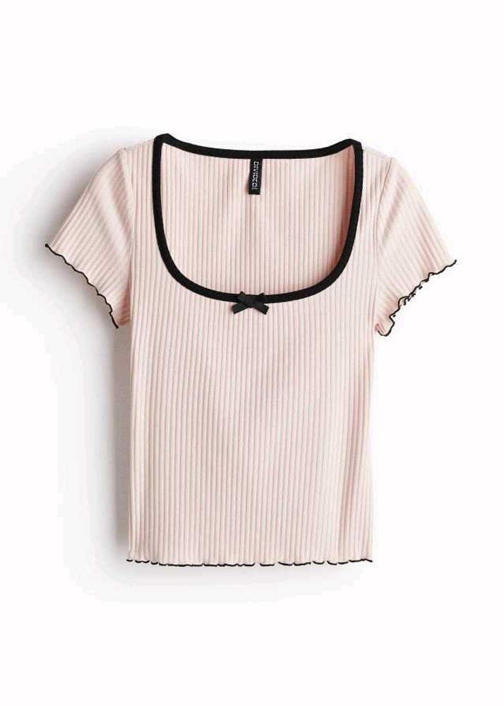 H&amp;M Baby Pink Overlock Ribbed Top