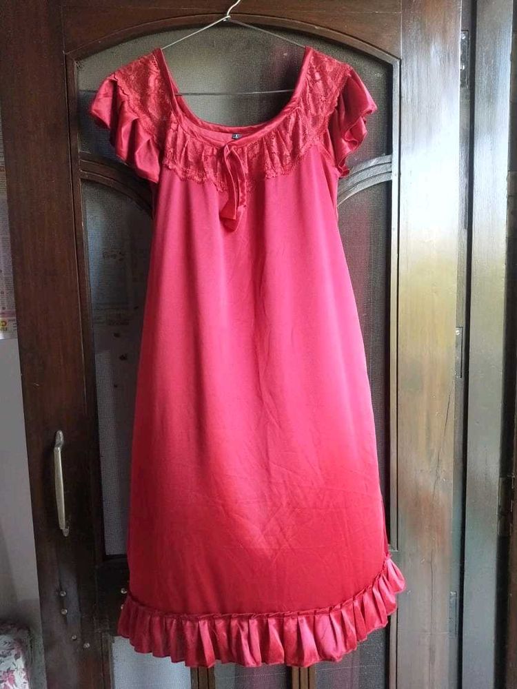Red Nighty with Lace Detail