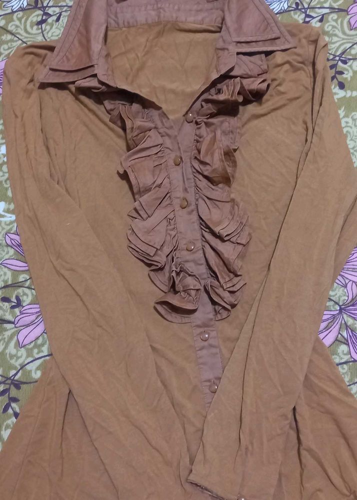 Y2k Vintage Ruffle Brown Top
