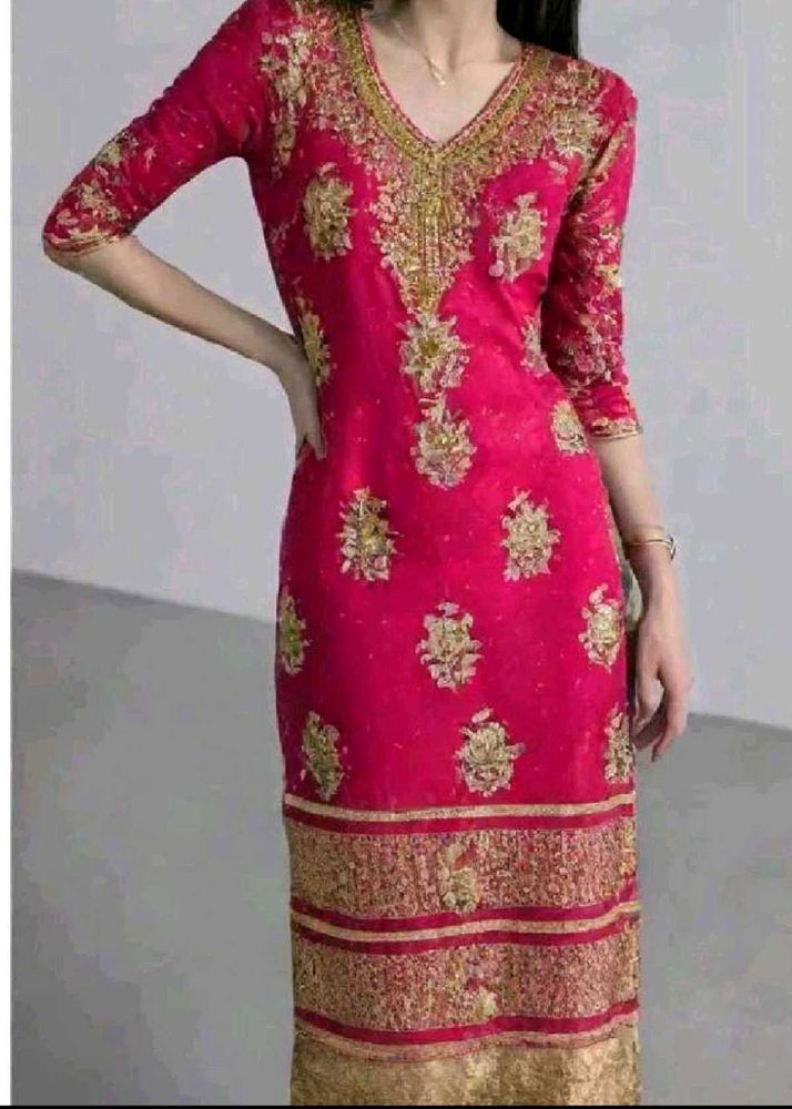 Elegant Pink &amp; Gold Kurta Set