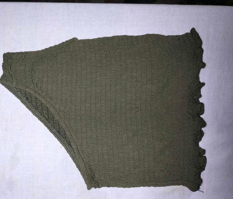 Olive Green Textured One Shoulder Crop Top