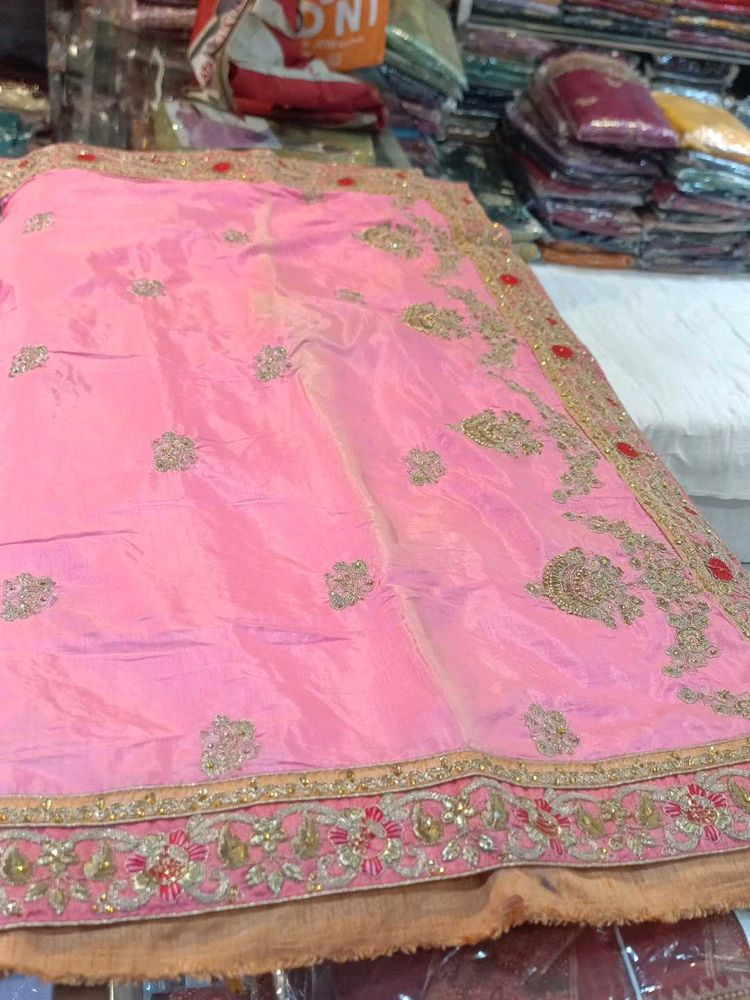Elegant Pink Embroidered Saree (Minor Issue)