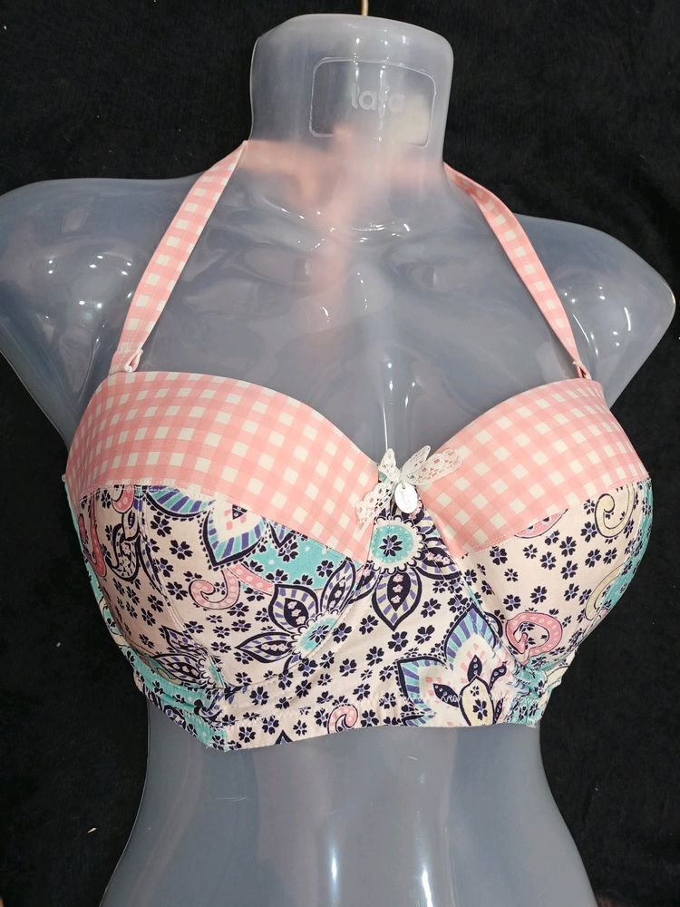 Floral and Gingham Halter Bra