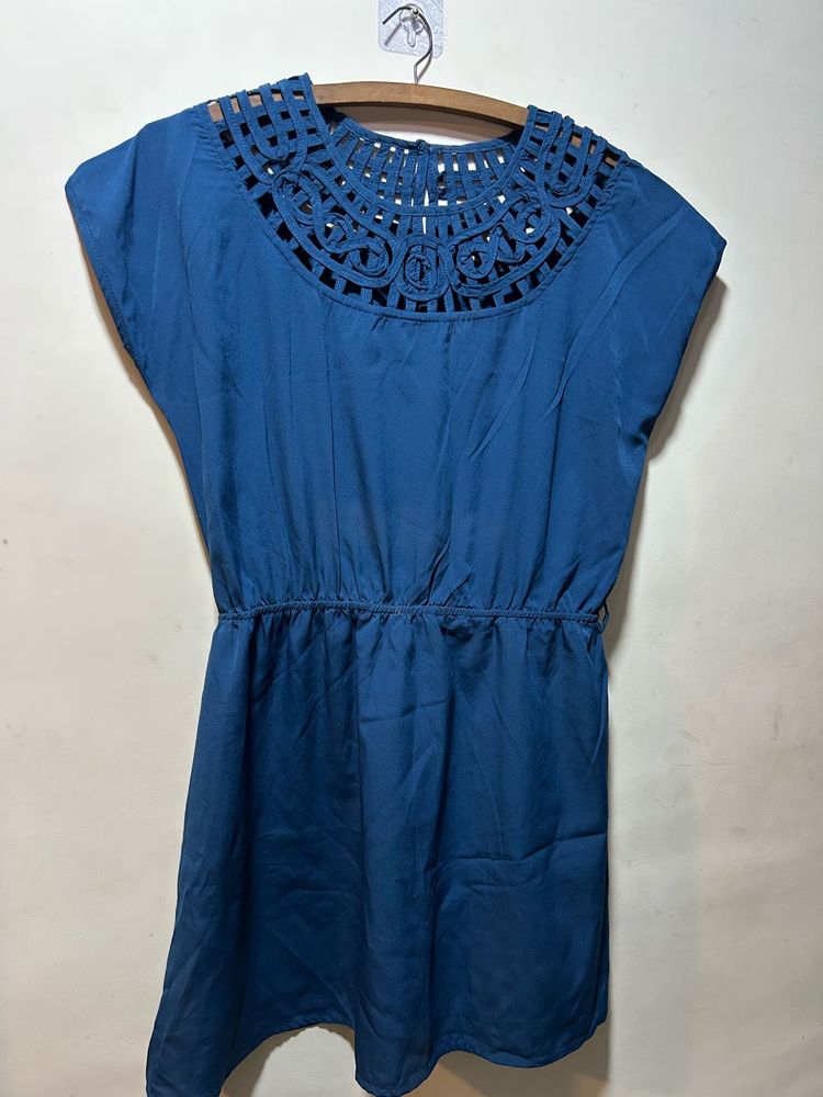 Blue Dress with Cutout Neckline