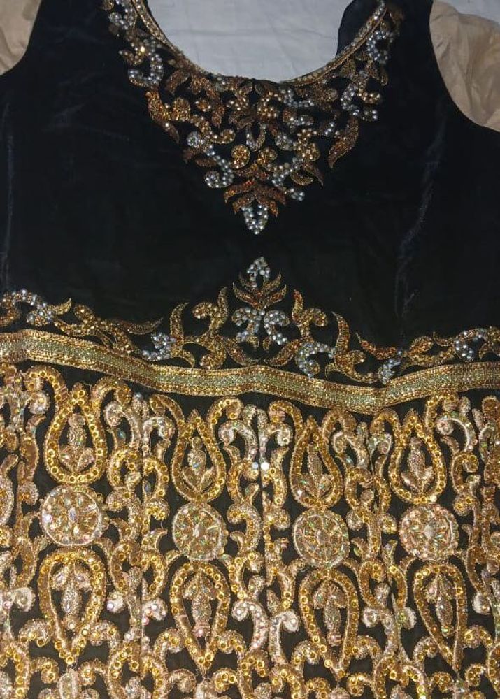 Black &amp;golden Combination Havey Work Gown