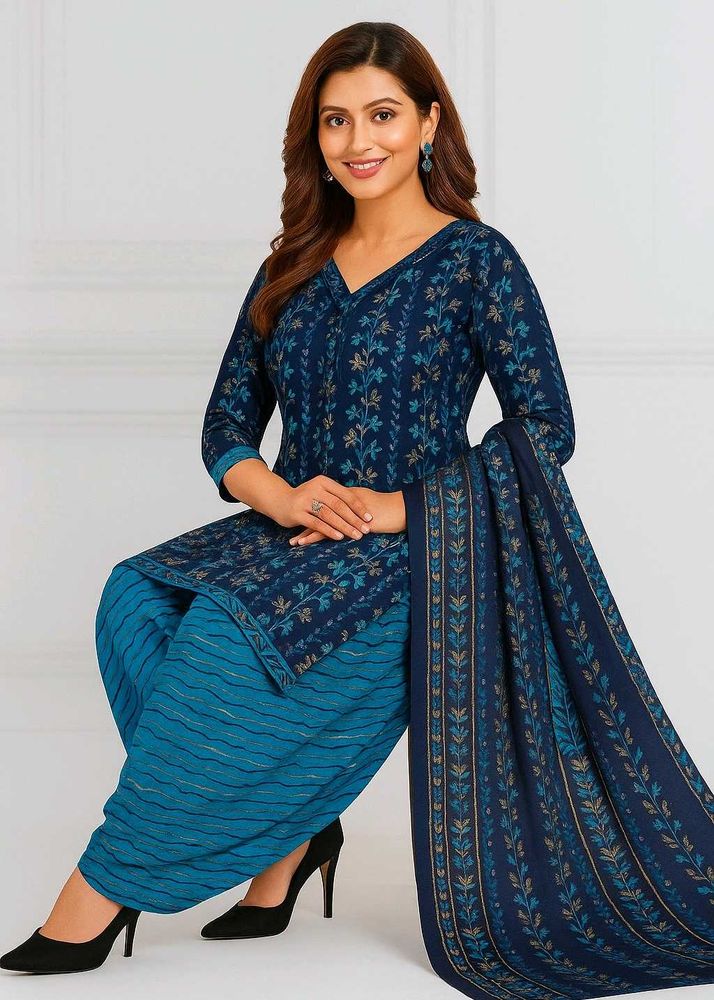 Unstitched Blue Floral Print Salwar Kameez
