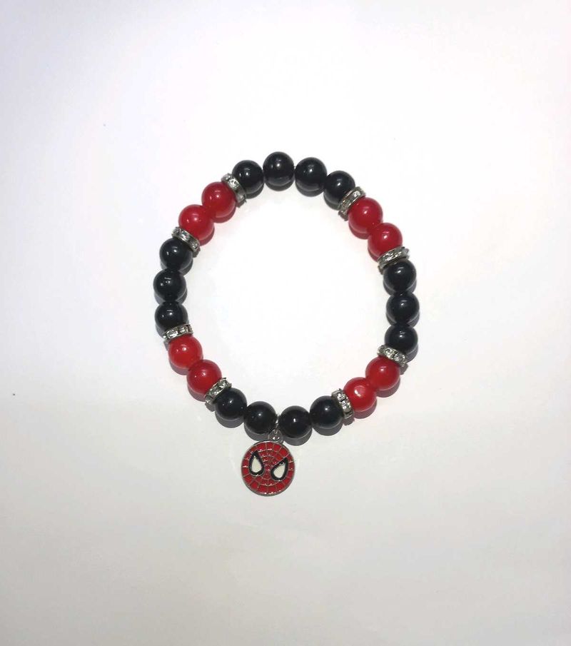 Handmade Red &amp; Black Bracelet with Spiderman Charm