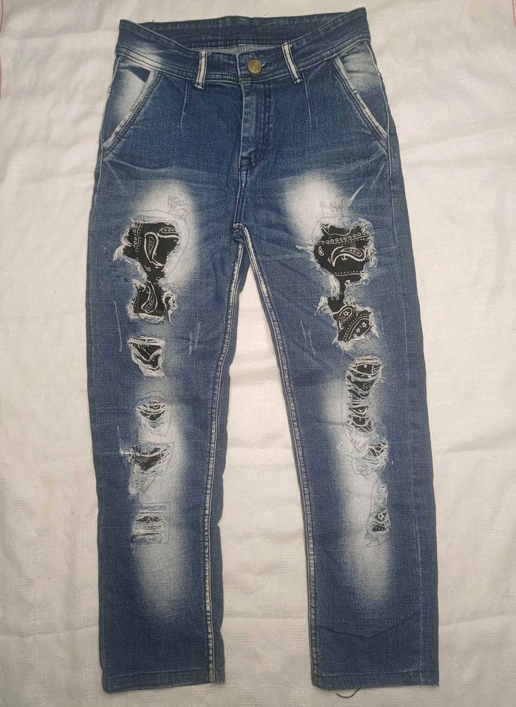 Ripped Bandana Denim Jeans