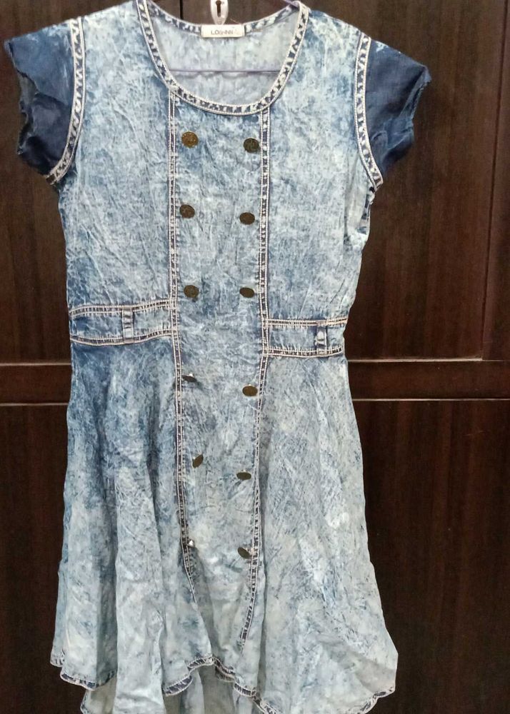 New Unused Cute Mini Denim Dress With Buttons Belt