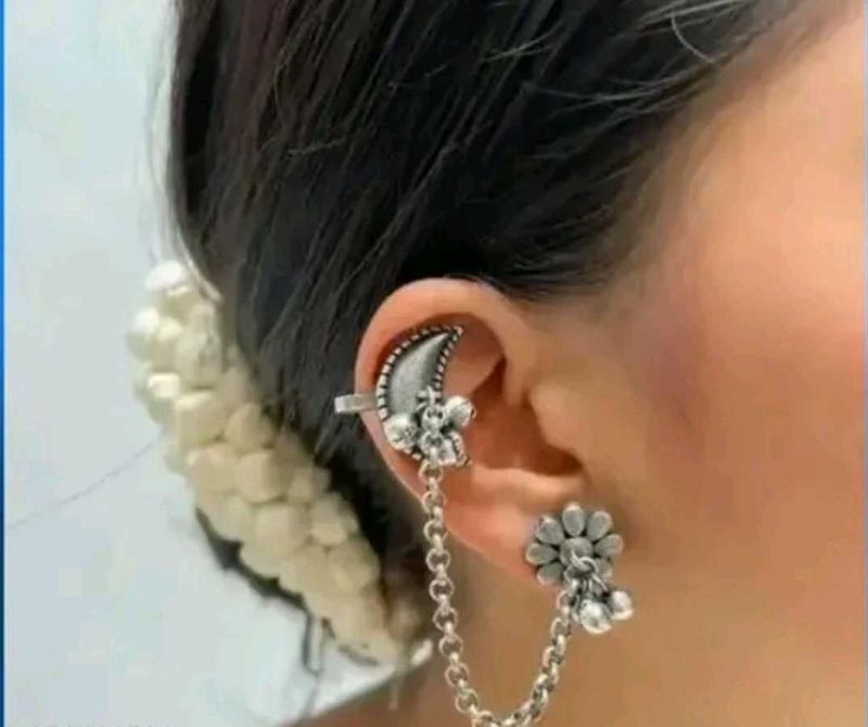 Oxidized Silver Ear Cuff Chain