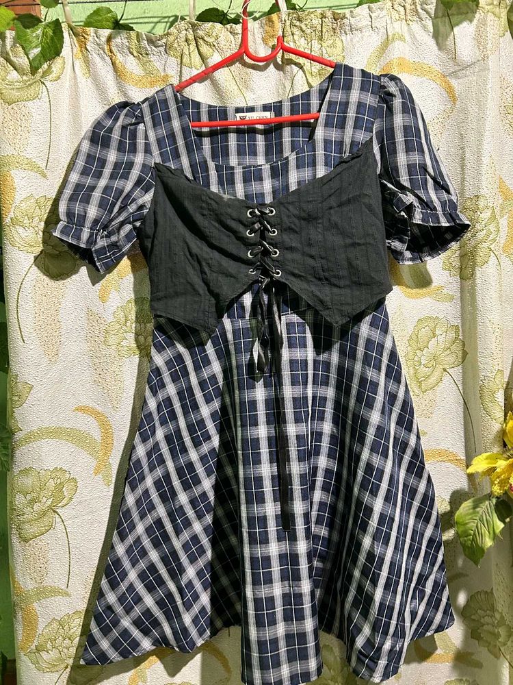 Plaid Mini Dress with Corset