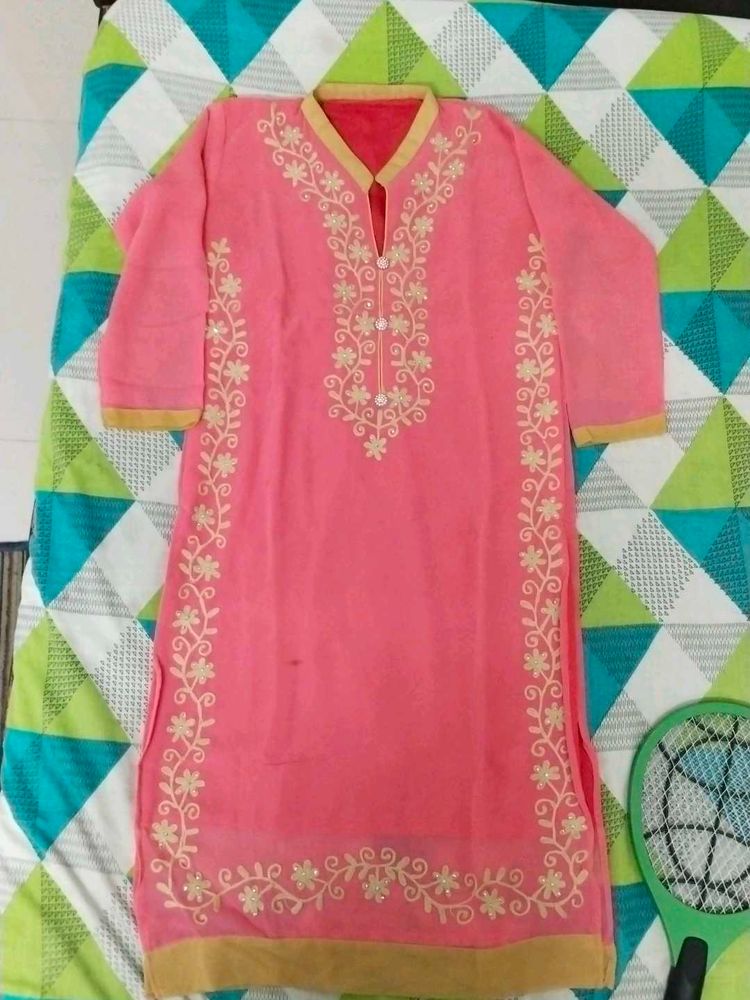 Pink Embroidered Kurti