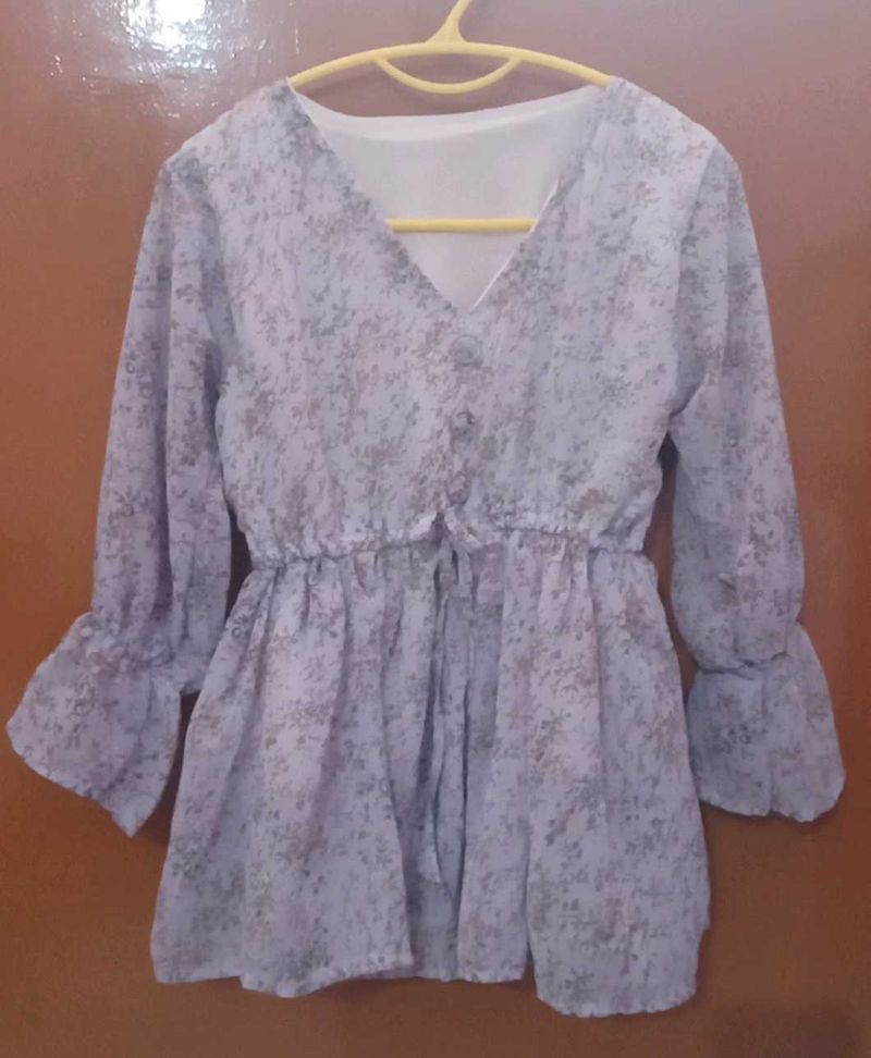 Light Blue Printed Casual Top