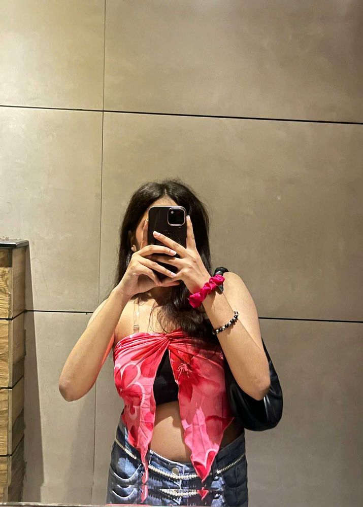 Pink floral scarf tube top - newme