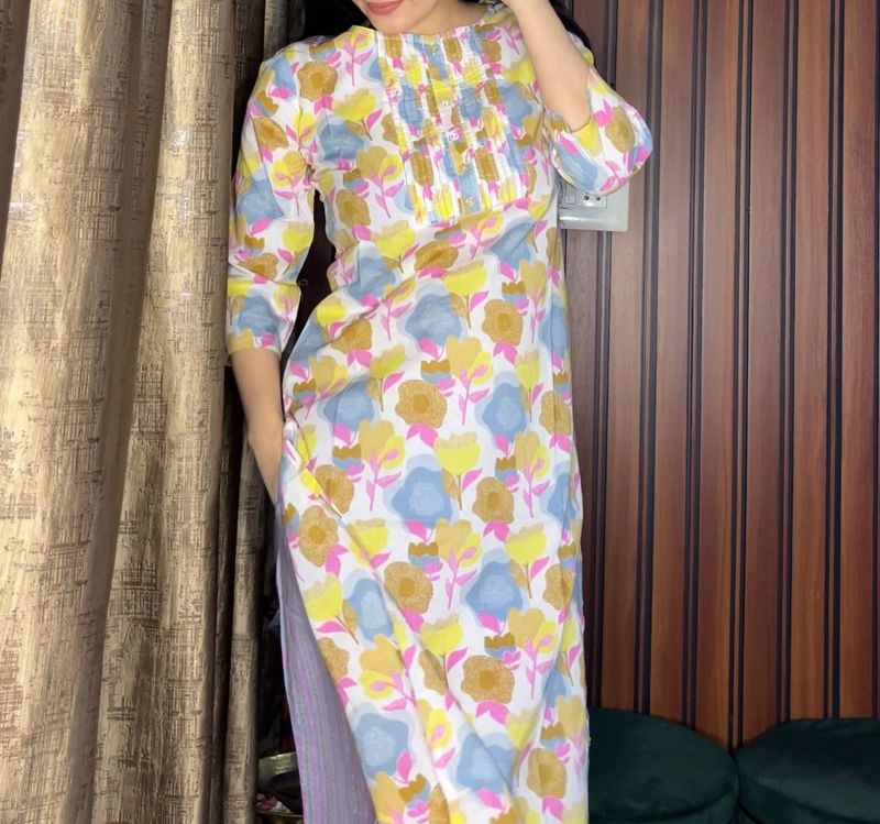 Floral Premium Pure Cotton Kurta With Pants