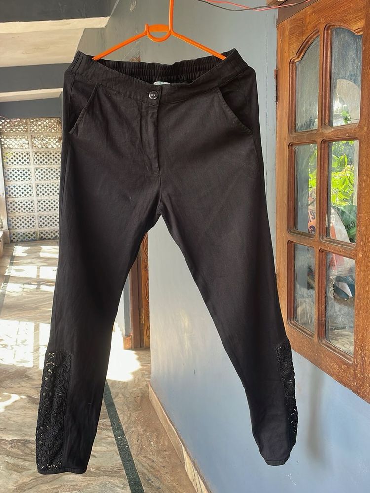 Black Lace Detail Pants