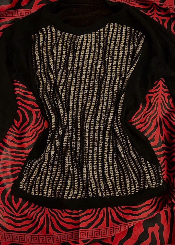 Black Full Sleeve Top With Gold Plate Details