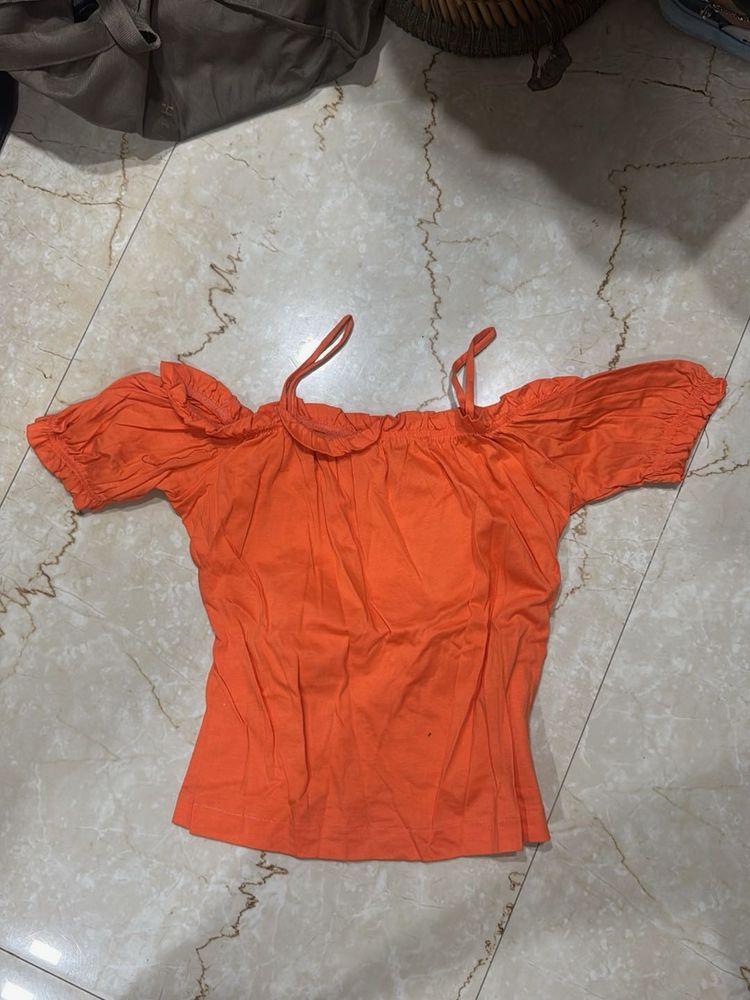 H&amp;M Orange Off-Shoulder Top