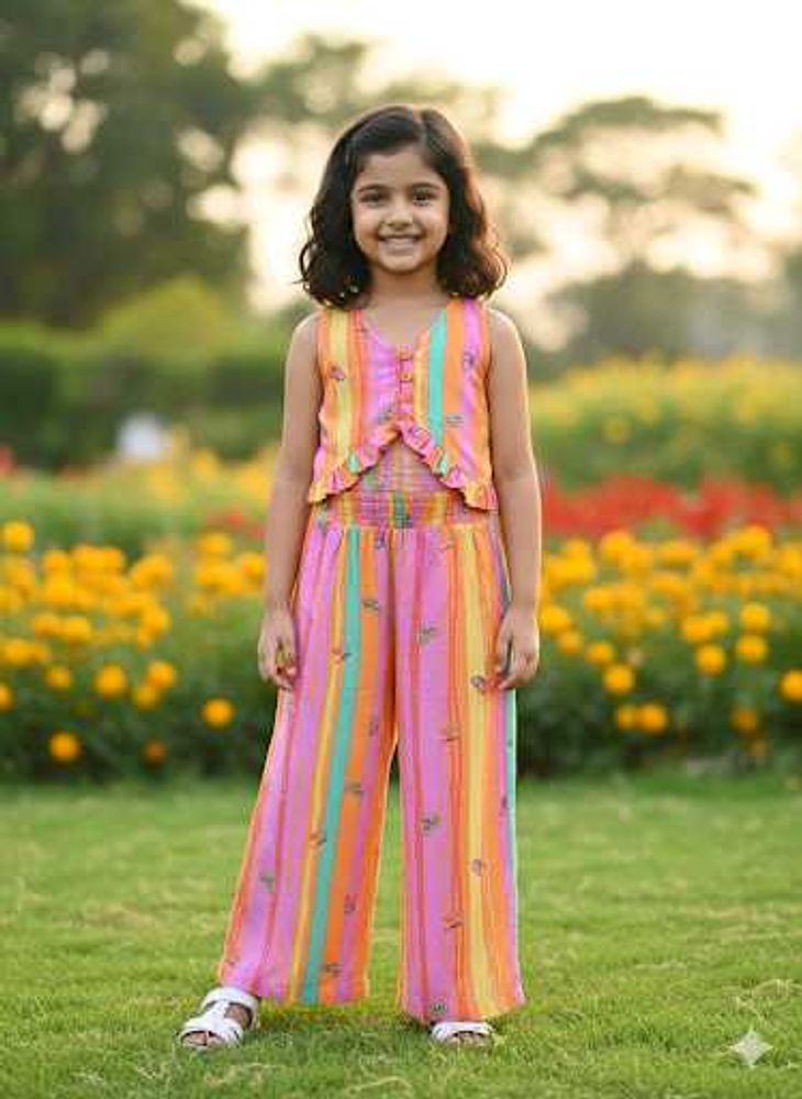 Striped Girl&#39;s Jumpsuit Set