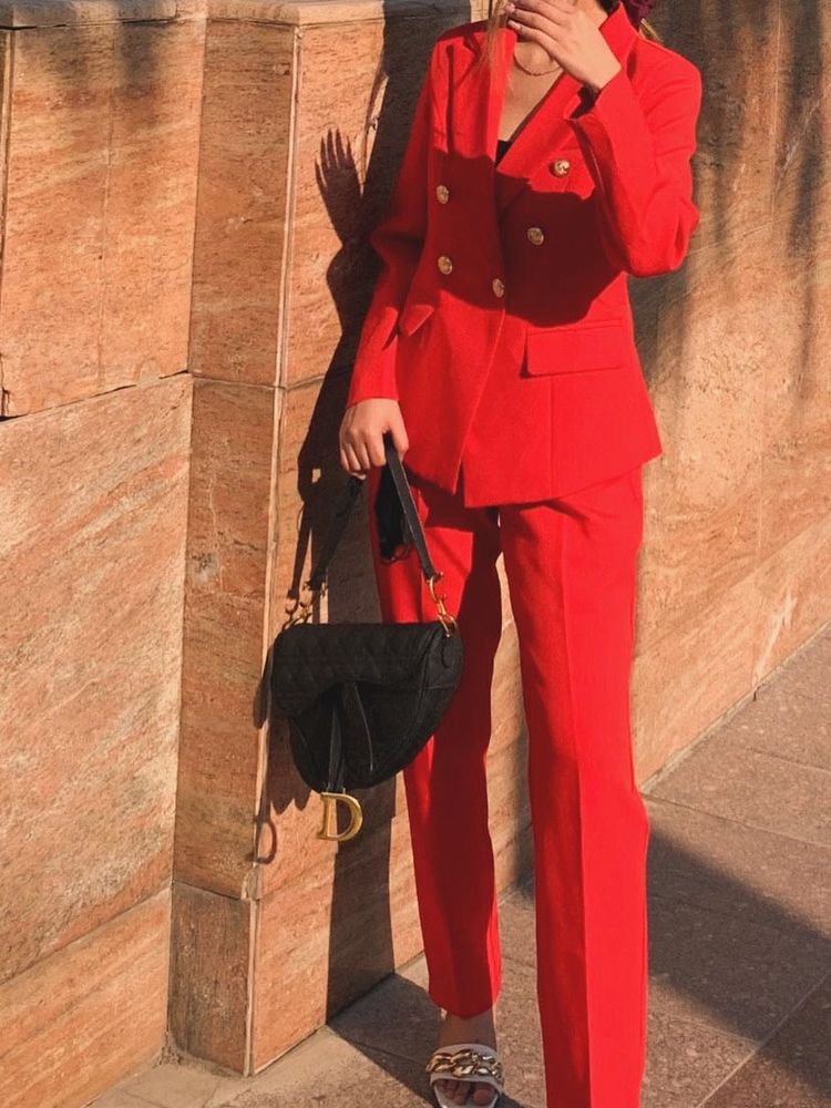 Red Blazer Pant Suit