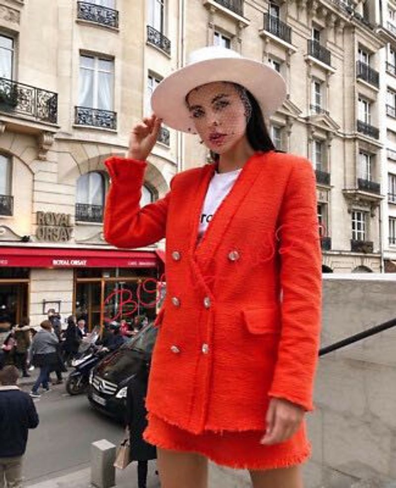 ZARA Chic Orange Tweed Blazer