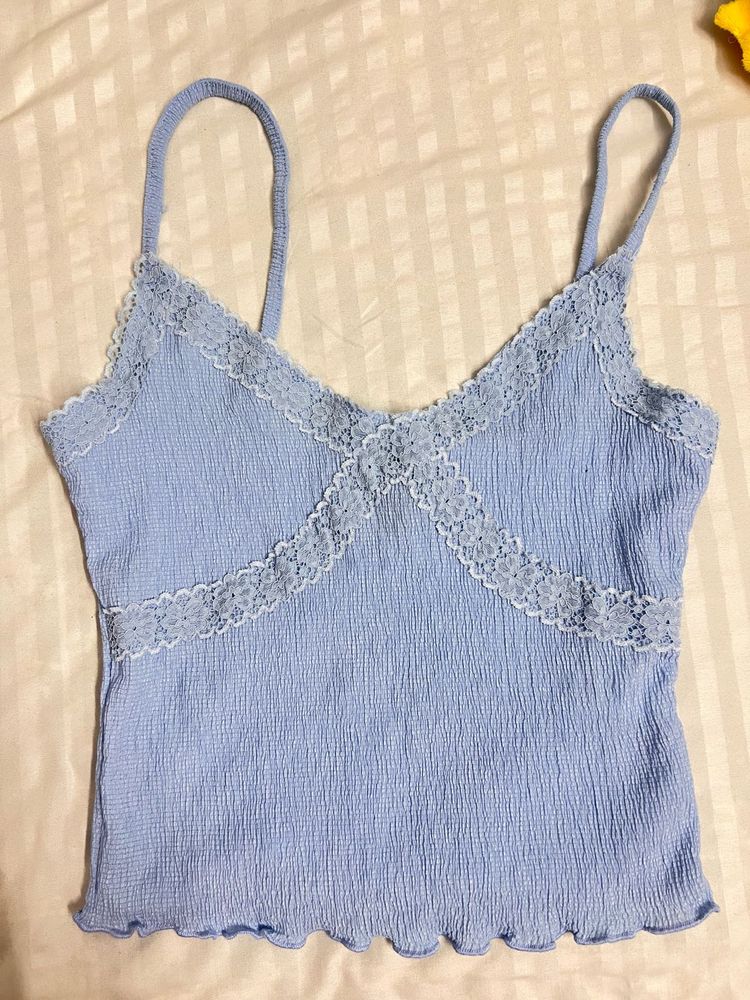 Cute Blue Lace Trim Cami Top