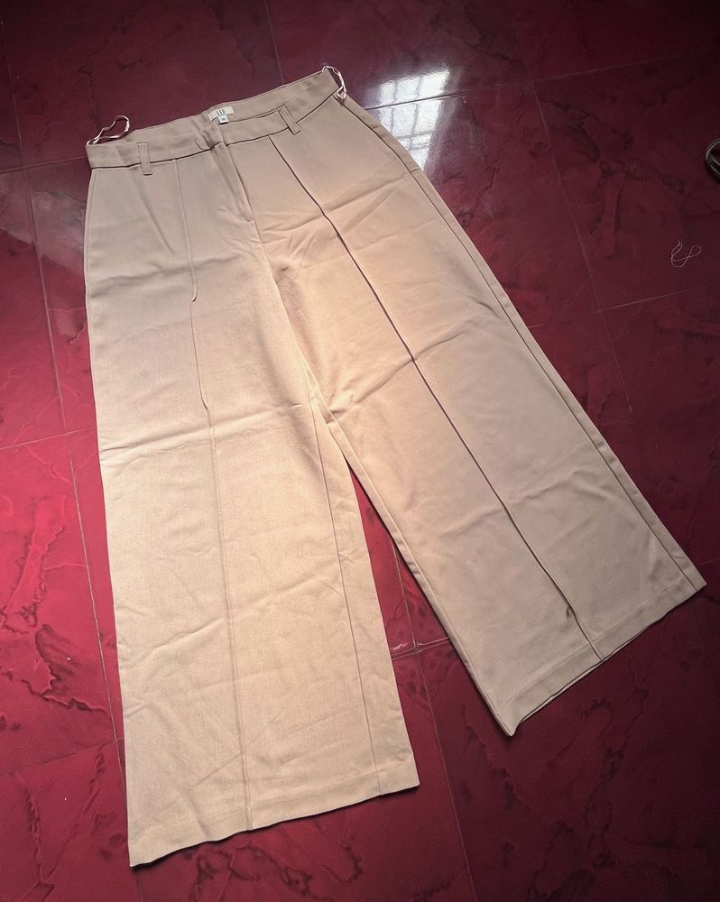 Beige Wide Leg Pants