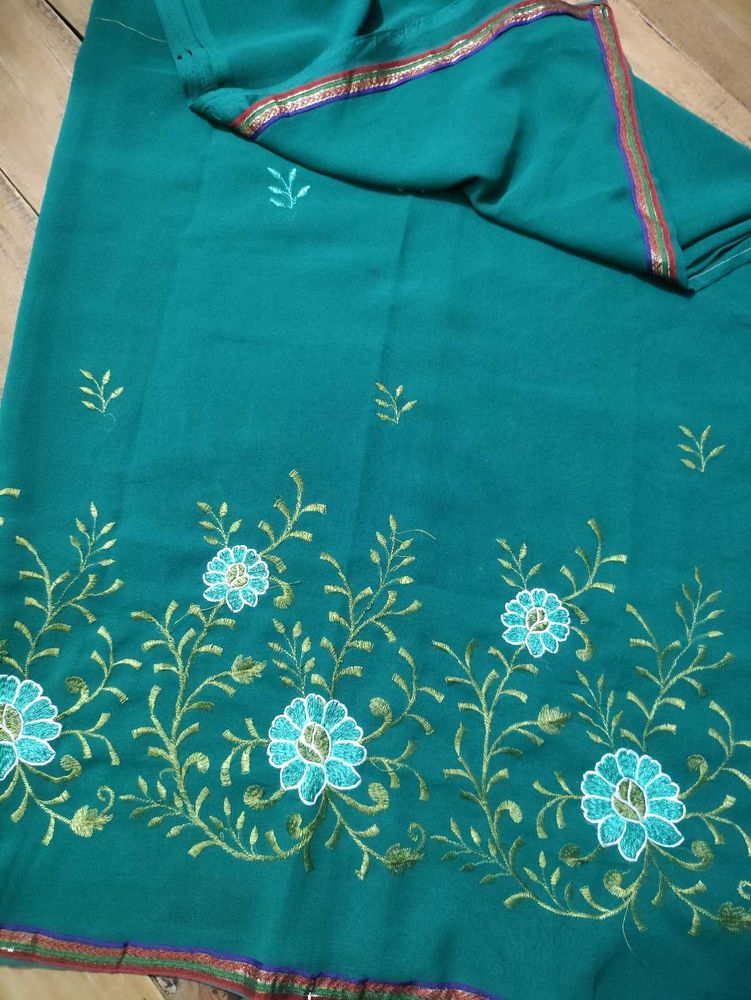 Elegant Green Embroidered Saree