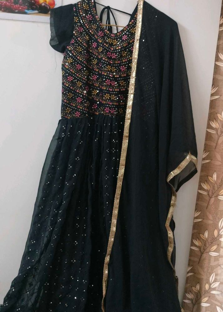 Black Embellished Anarkali Suit