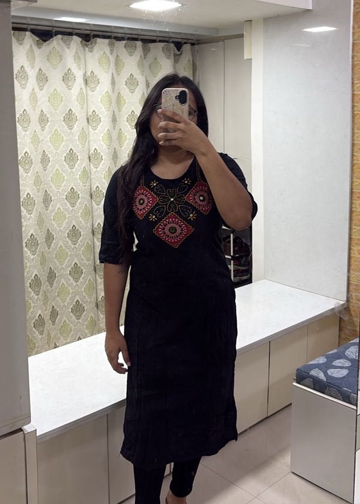 Black Embroidered Kurta Dress