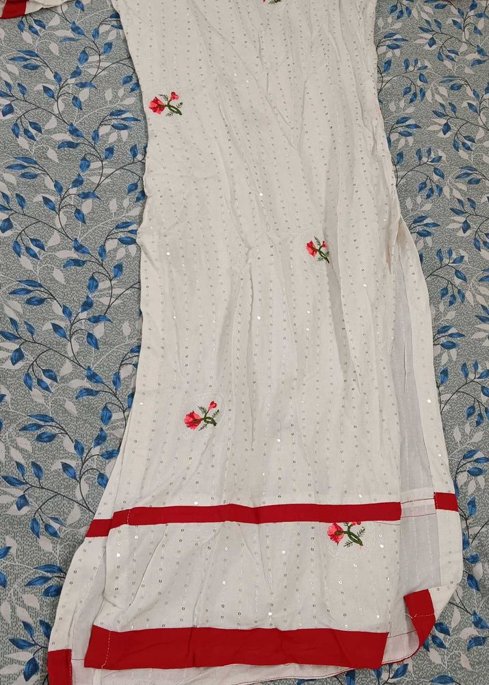 White Embroidered Kurta With Plazzo