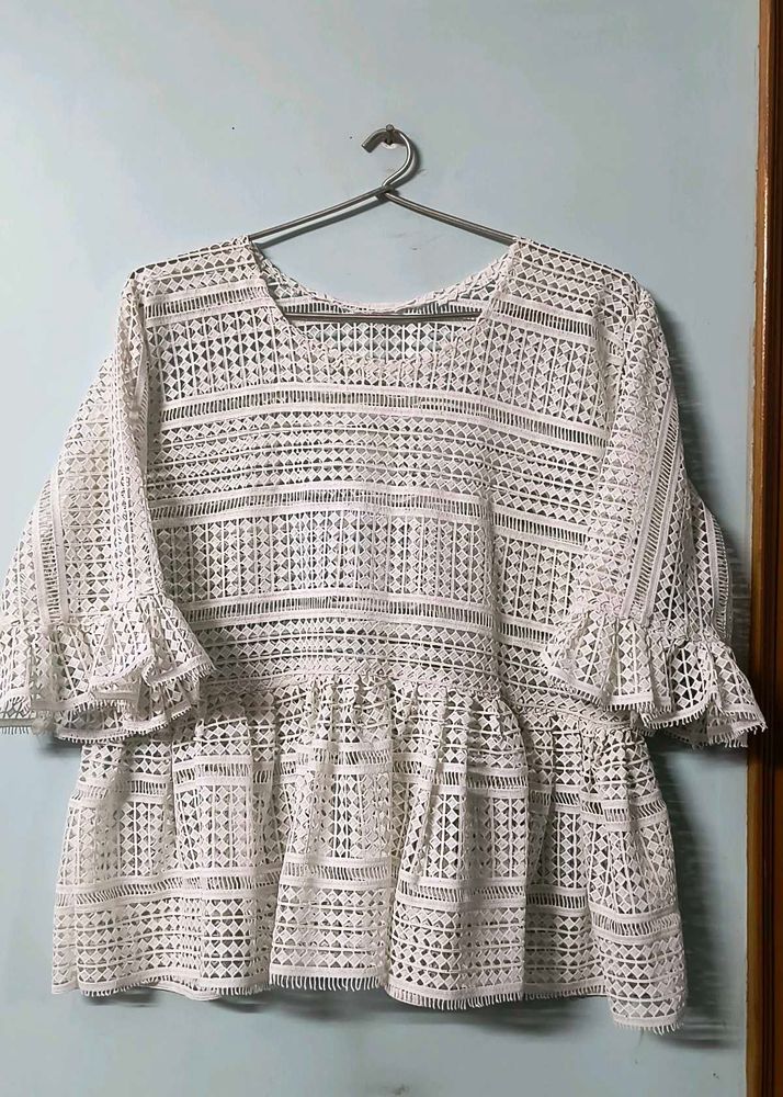 White Lace Peplum Top