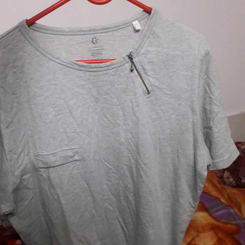 Grey T-Shirt with Zipper Detail