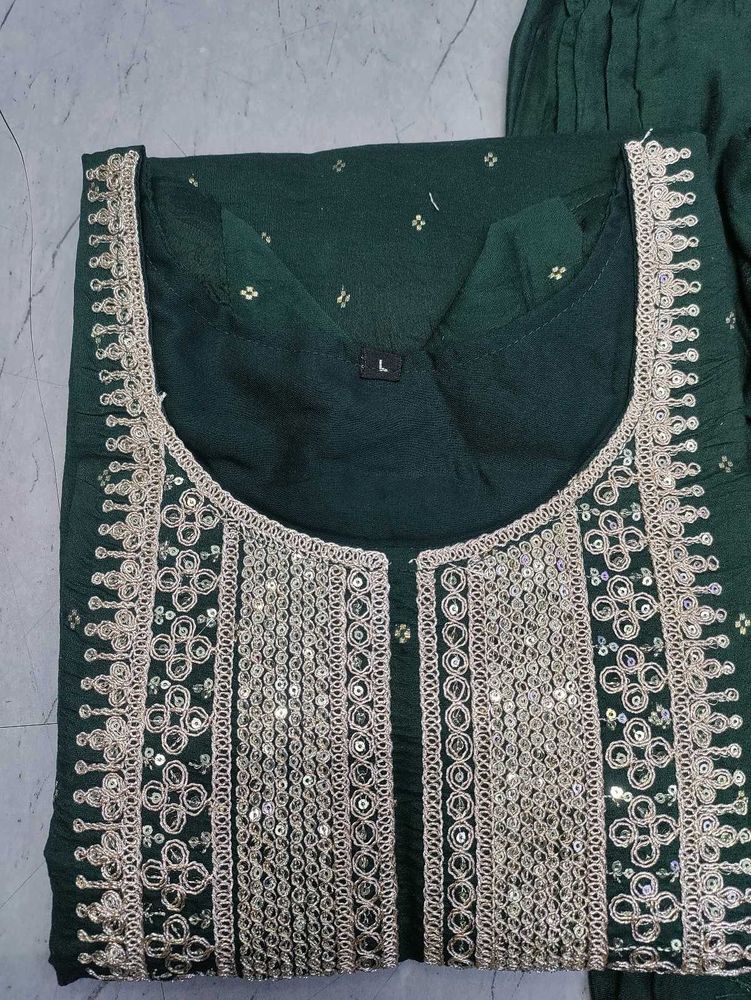 Green Chanderi Cotton Woven Design Kurta Sets 😍❤️