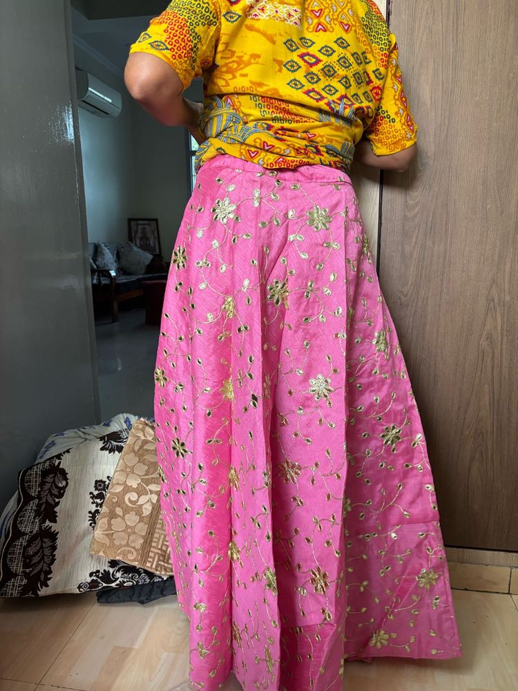 Pink Embroidered Lehenga Skirt