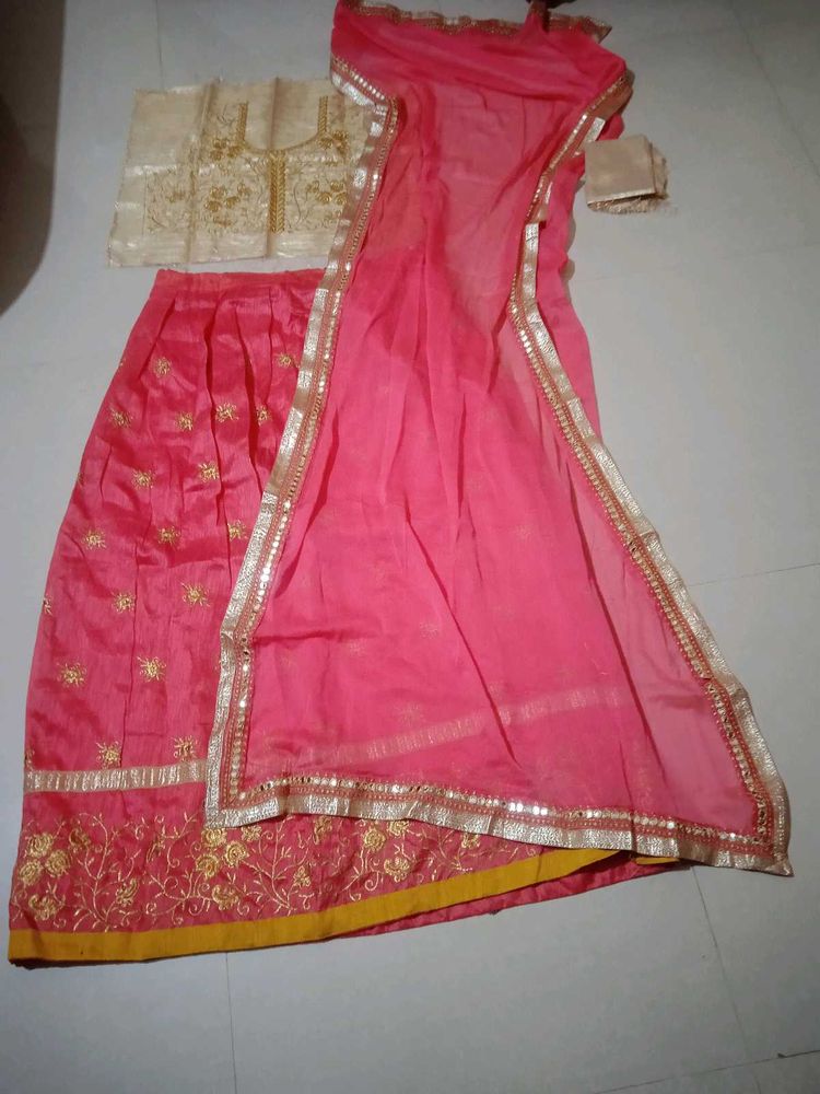 Pink semi stitched Lehenga Choli Set