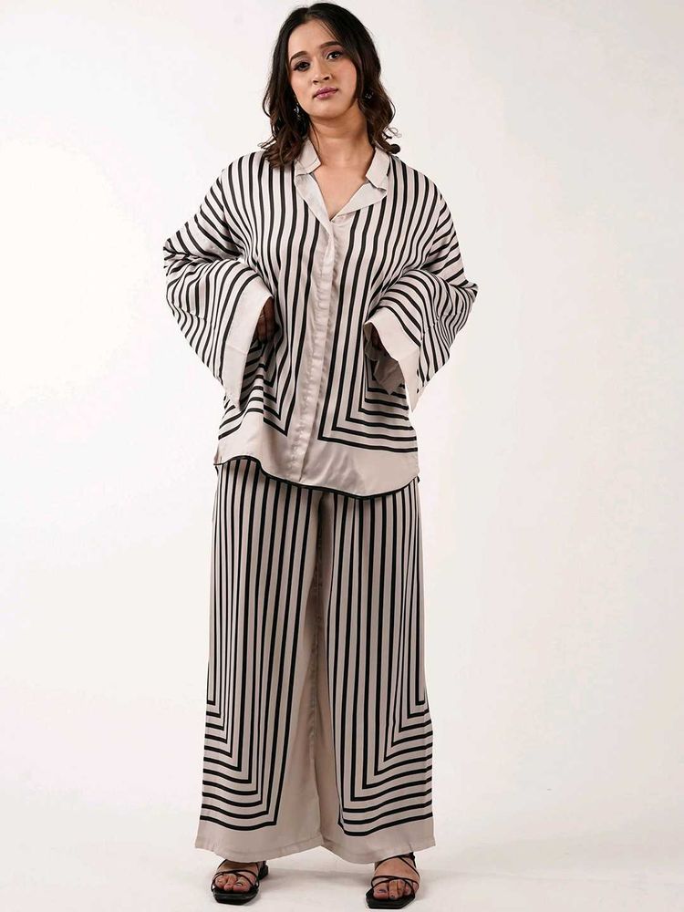 Off WHITE  And Black Striped Co-ord