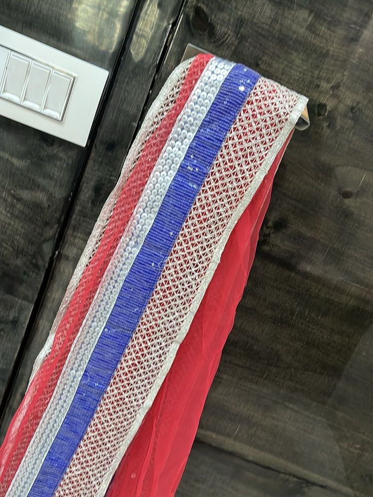 Red &amp; Blue Embellished Dupatta With Lehenga