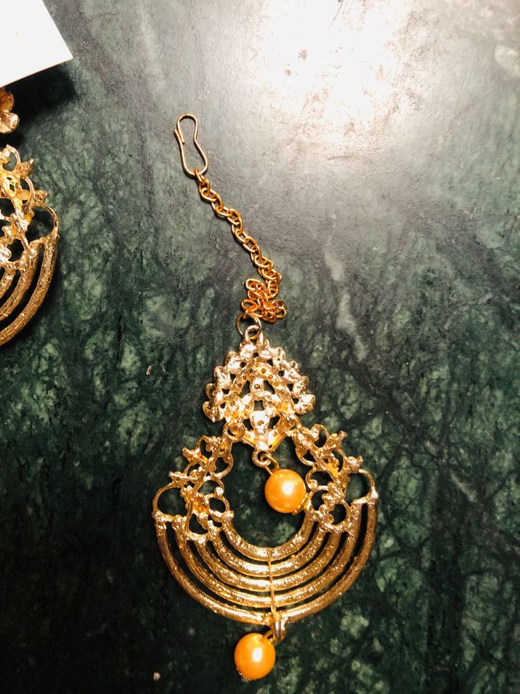 Long Nd Beautiful Stonework Earring With Mang Tika