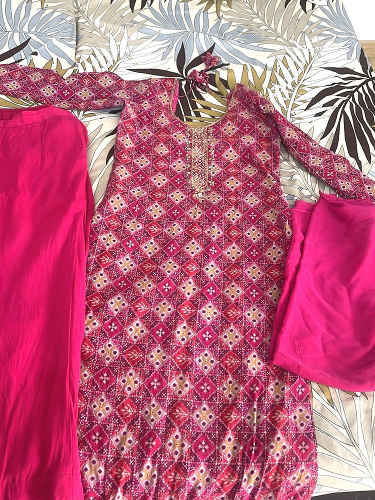 Pink Printed Kurta Set