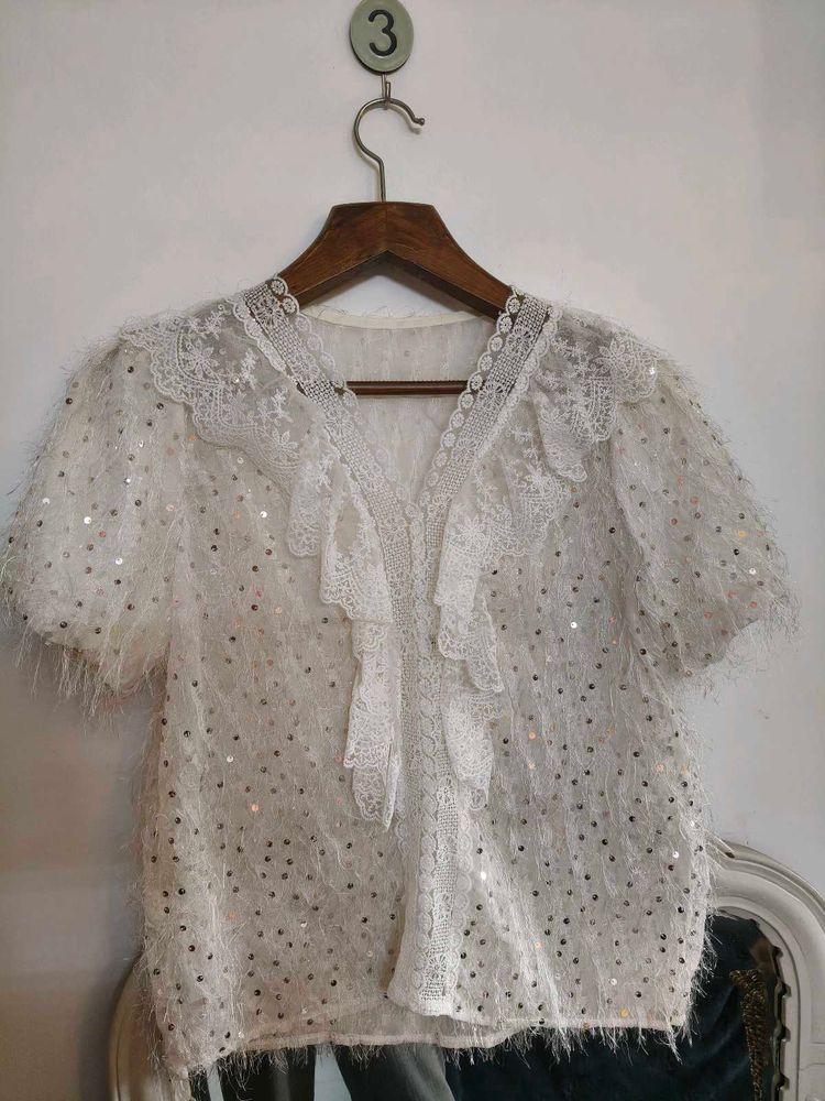 Lace &amp; Sequin Detail Top