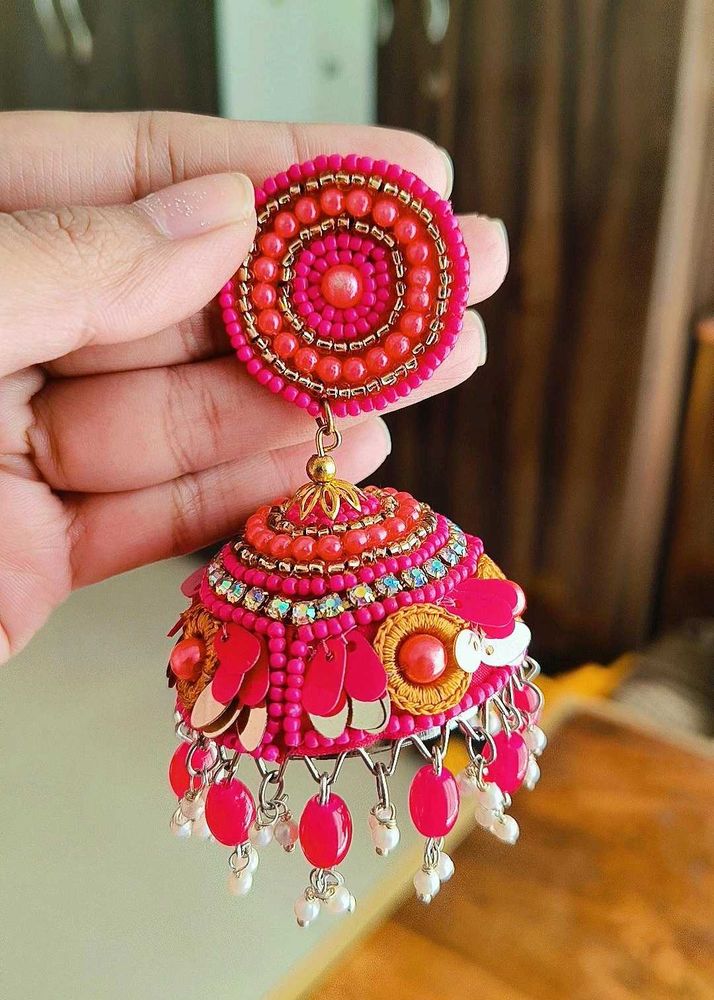Pink Jhumka Earrings