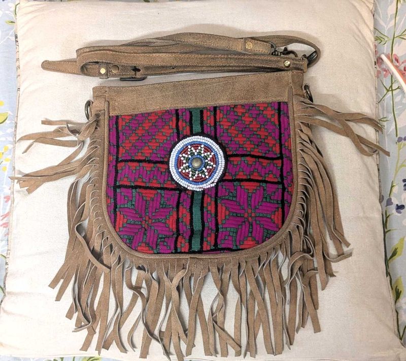 100% Suede Leather Boho Fringe Slig Bag
