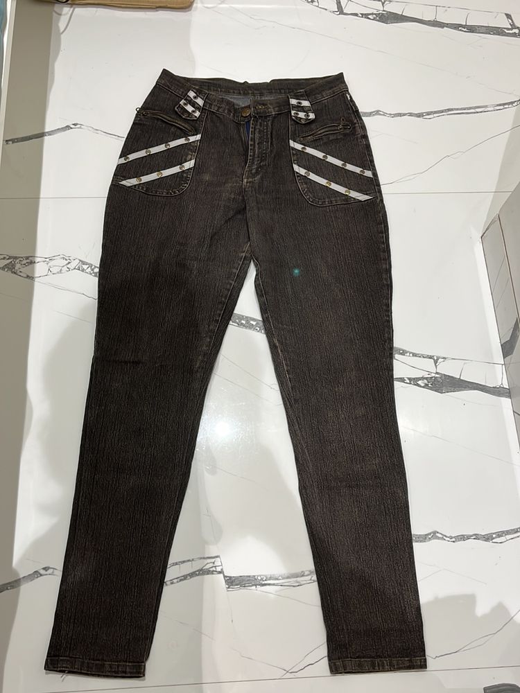 Dark Brown Jeans Retro Style