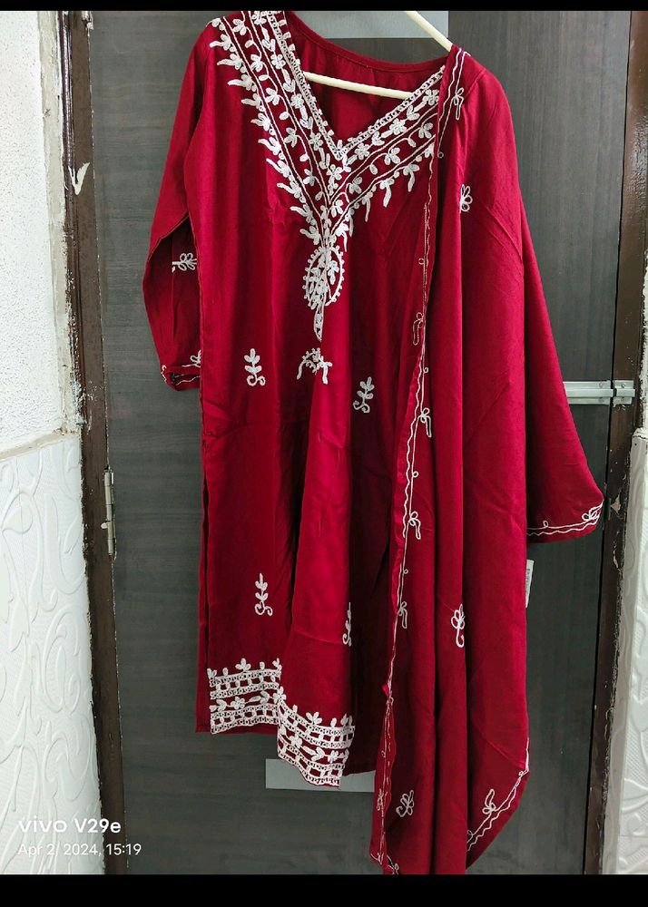 🔥 Price Drop 🔥 New Maroon Kurta Set With Dupatta