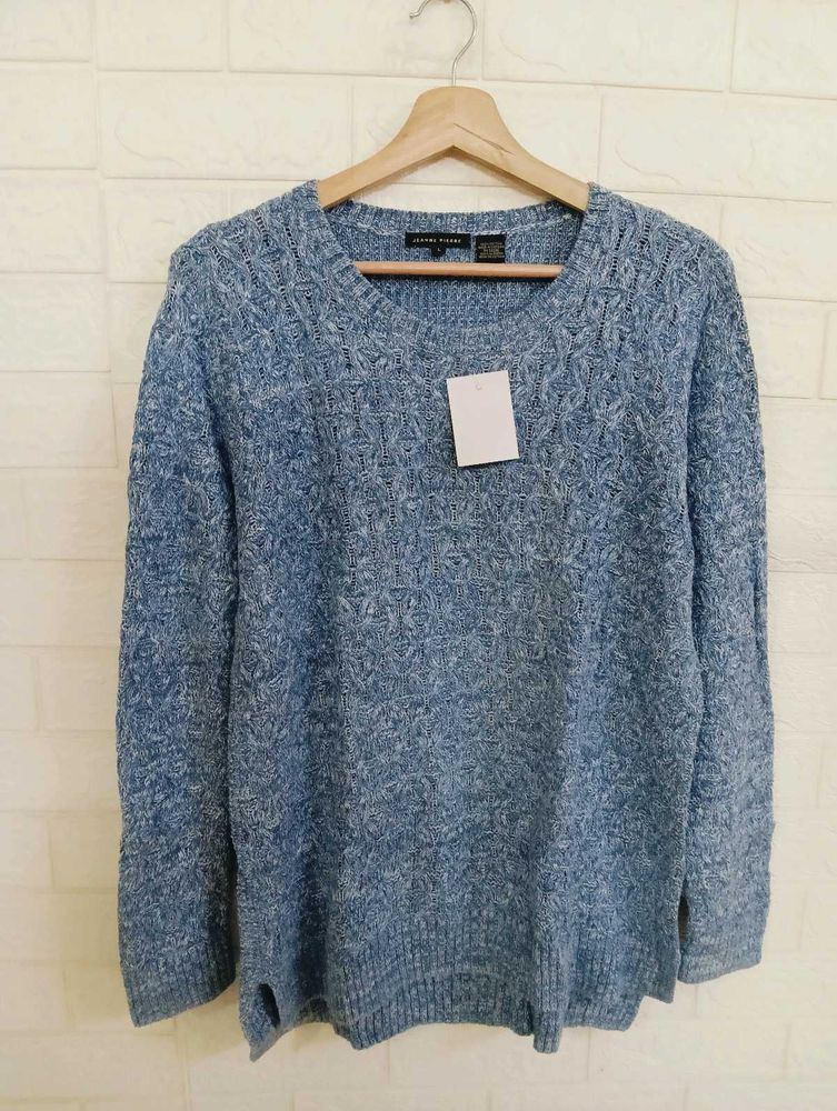 Blue Textured Knit Sweater