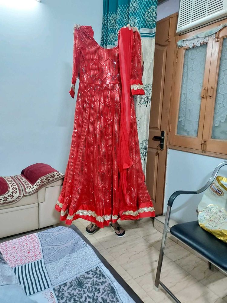 Red Sequin Anarkali Kurta Set
